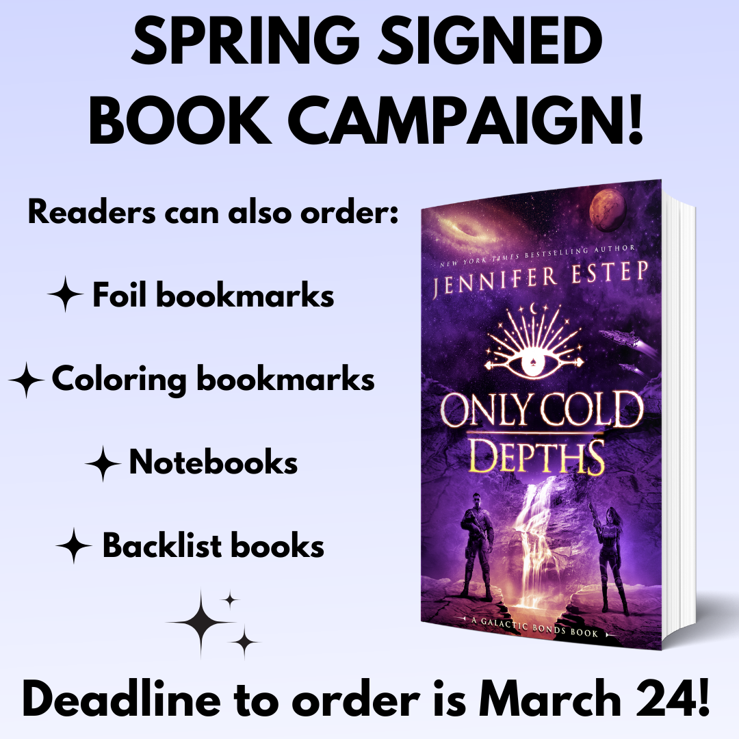 Spring signed book campaign with Only Cold Depths cover art